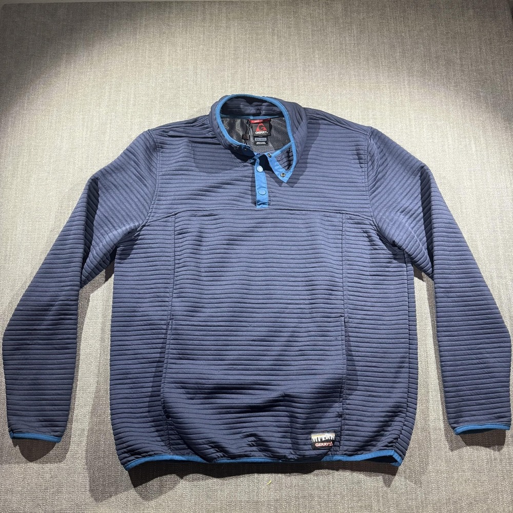 Gerry Sweatshirt Mens 2XL Blue Snap Henley‎ Lined Fleece Pullover Pockets Logo